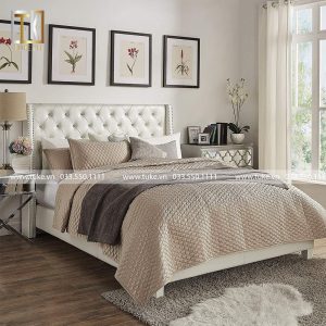 Giường ngủ gỗ bọc da vai cao sang trọng – G11