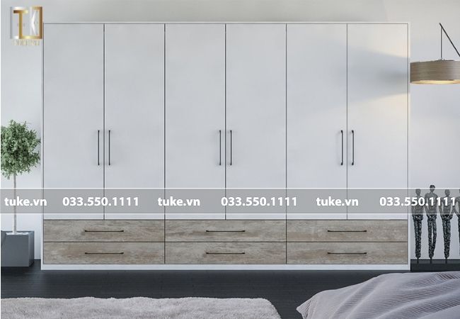 Tủ gỗ 6 buồng thiết kế màu ghi lịch lãm