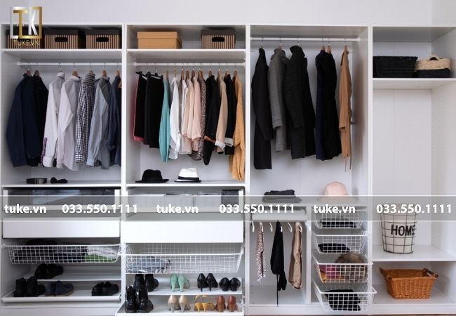 tủ kệ quần áo sơn trắng