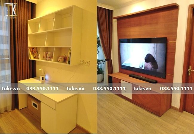 bàn học + kệ tivi gỗ An Cường lõi xanh