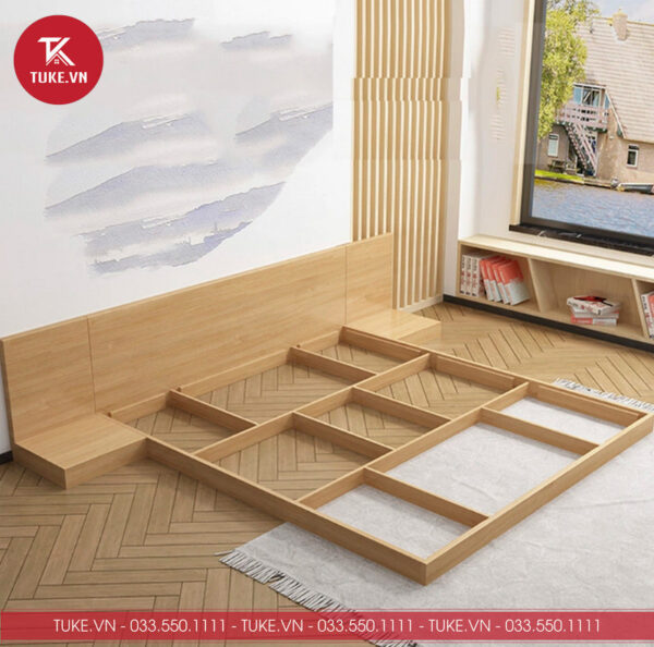 Giường làm từ gỗ MDF cao cấp và kết cấu chắc chắn mang đến độ bền cao