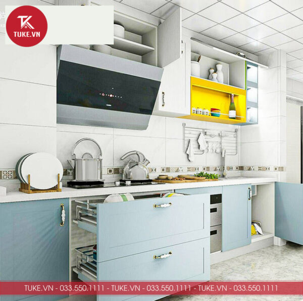 Tủ bếp kiểu dáng nhỏ gọn, tiết kiệm diện tích, giảm thiểu bí bách, bụi bẩn