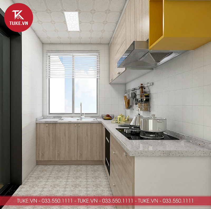 Tủ bếp có bề mặt mịn màng và trơn bóng nhằm giúp bạn lau dọn dễ dàng